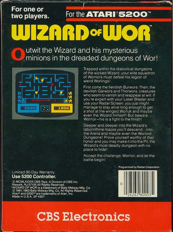 Wizard of Wor (1982) (CBS) Box Scan - Back